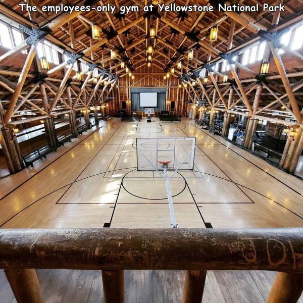 random pics - wood - The employeesonly gym at Yellowstone National Park