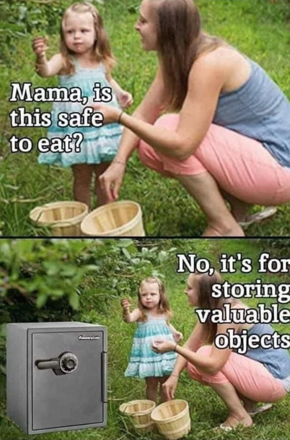 safe to eat meme - Mama, is this safe to eat? No, it's for storing valuable objects