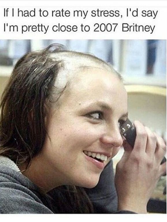 work-memes-britney spears - If I had to rate my stress, I'd say I'm pretty close to 2007 Britney