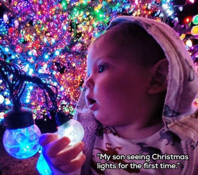 funny photos - fun - "My son seeing Christmas lights for the first time."