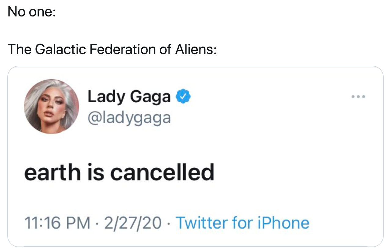 breastfeeding friendly - No one The Galactic Federation of Aliens Lady Gaga earth is cancelled 22720 Twitter for iPhone