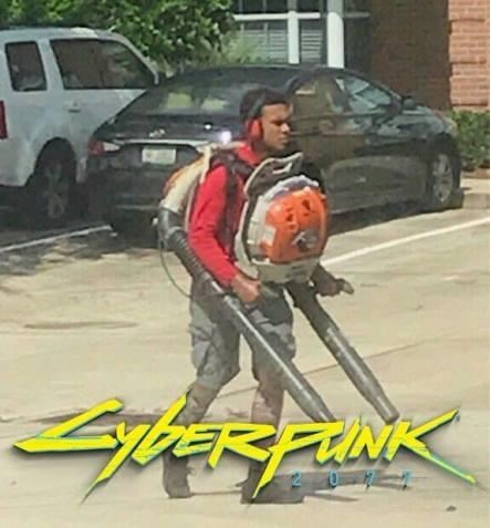 cyberpunk 2077 memes - Keanu Reeves - dual wield leaf blower - Zderink