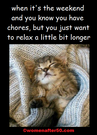 kitten wrapped in blanket - when it's the weekend and you know you have chores, but you just want to relax a little bit longer womenafter50.com