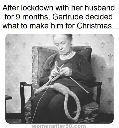 after two weeks of quarantine gertrude decided - After lockdown with her husband for 9 months, Gertrude decided what to make him for Christmas... womenafter50.com