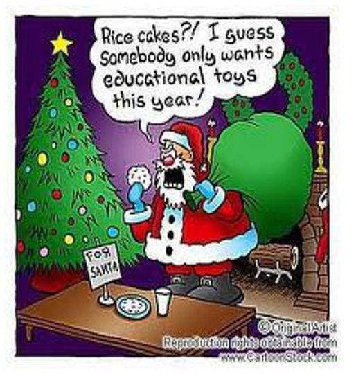 funny christmas cartoons - Rice cakes?! I guess Somebody only wants educational toys this year! F09 Santa One Artist Represtation understandin Stock.com