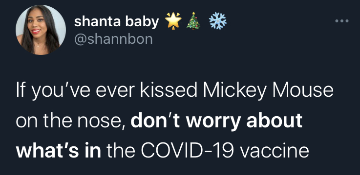 if you dont worry about what's in the covid vaccine -  presentation - shanta baby If you've ever kissed Mickey Mouse on the nose, don't worry about what's in the Covid19 vaccine