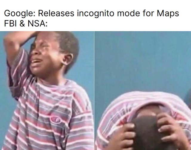 dank memes - crying child template - Google Releases incognito mode for Maps Fbi & Nsa