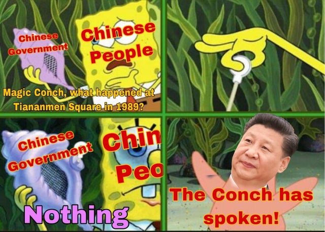 dank memes - magic conch shell meme - Chinese Government Chinese People 00 Magic Conch, what happened at Tiananmen Square in 1989? Chinese Government Chin Pea Nothing The Conch has spoken!