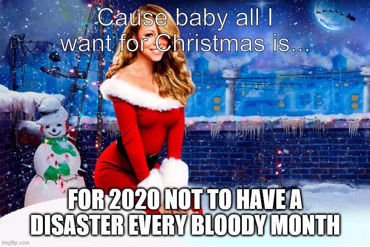 funny 2020 chirstmas memes - mariah carey christmas - Cause baby all I want for Christmas is... For 2020 Not To Have A Disaster Every Bloody Month imgflip.com