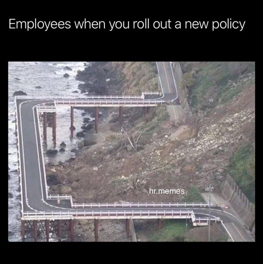 clean work memes - emergency road in japan - Employees when you roll out a new policy hr.memes