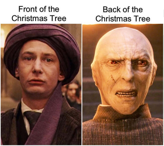 christmas 2020 meme - harry potter characters - Front of the Christmas Tree Back of the Christmas Tree