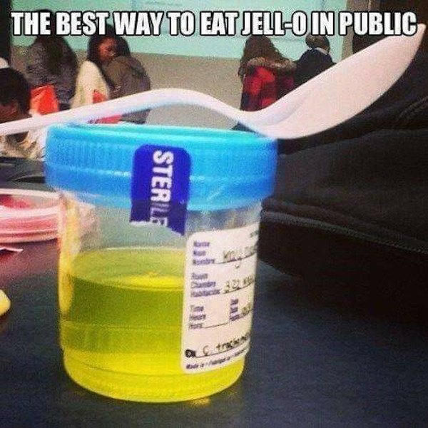 pics for dirty mind - funny april fools pranks - The Best Way To Eat JellO In Public Ster Le