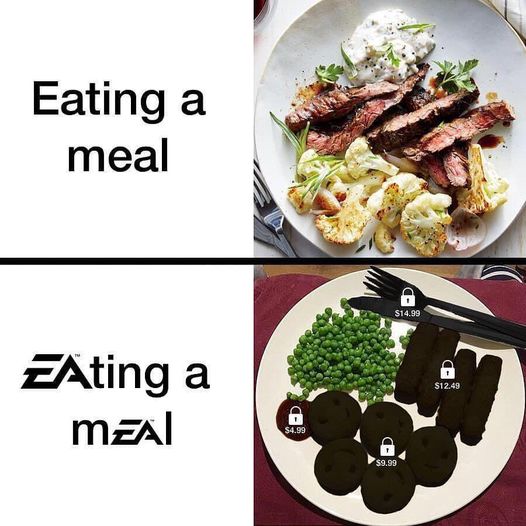 funny video game memes - Eating a meal $14.99 $12.49 EAting a meal $4.99 $9.99