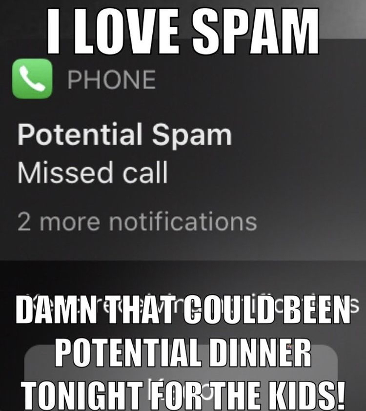 hugeplateofketchup8 - jackson weimer - burning habs - I Love Spam Phone Potential Spam Missed call 2 more notifications Damn That Couldcbeens Potential Dinner Tonight For The Kids!