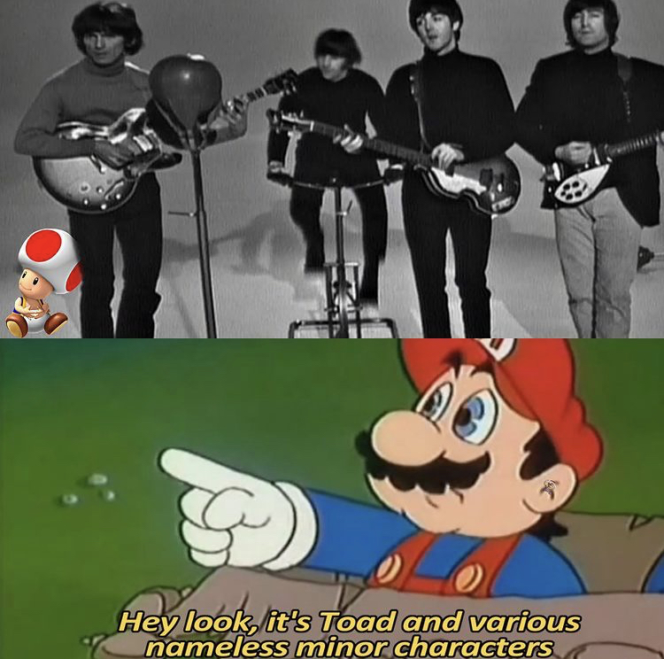 hugeplateofketchup8 - jackson weimer - beatles i feel fine music video - Hey look, it's Toad and various nameless minor characters