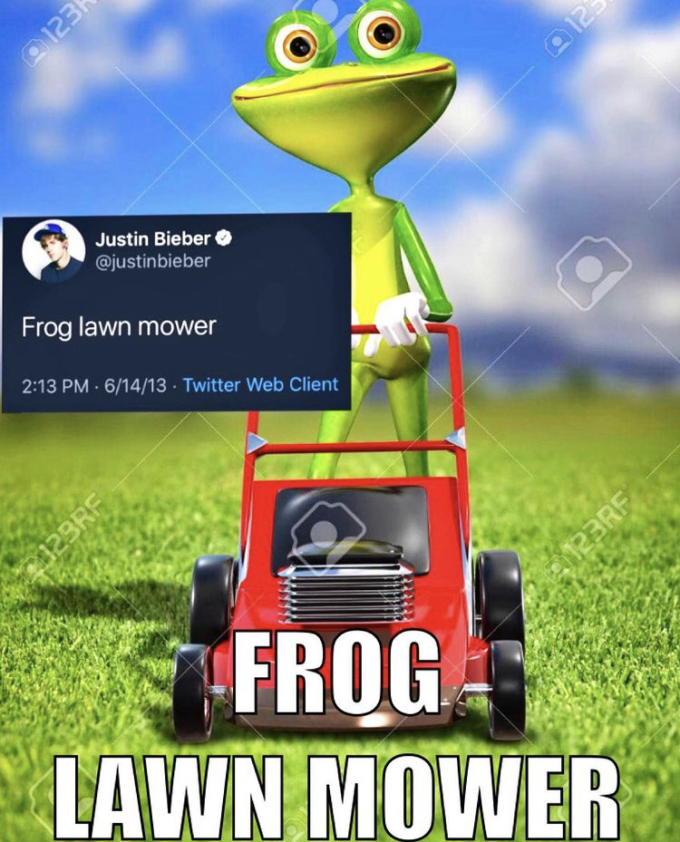 hugeplateofketchup8 - jackson weimer - grass - 2123 Justin Bieber Frog lawn mower 61413Twitter Web Client 323RF 123RF Frog Lawn Mower