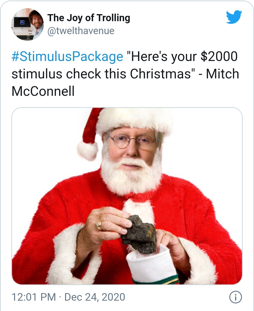 santa claus - The Joy of Trolling "Here's your $2000 stimulus check this Christmas" Mitch McConnell 0