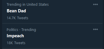 screenshot - 000 Trending in United States Bean Dad Tweets Ooo Politics Trending Impeach 18K Tweets