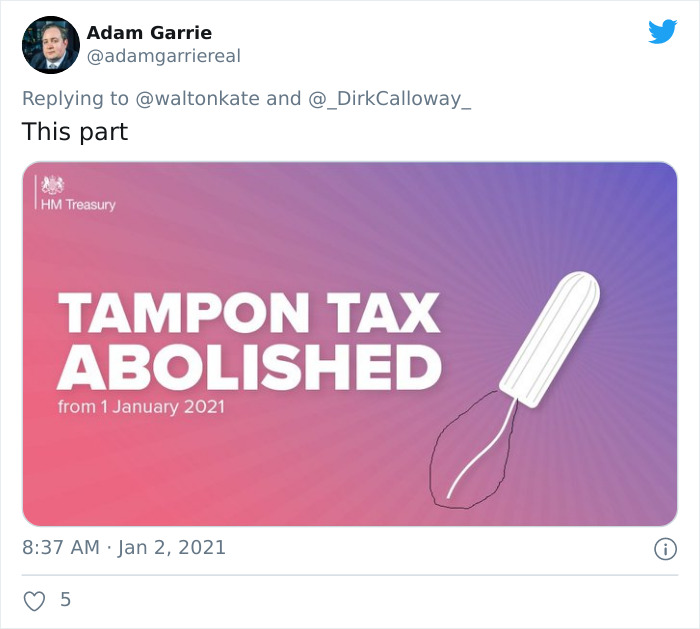 material - Adam Garrie and This part Ihm Treasury Tampon Tax Abolished from 5