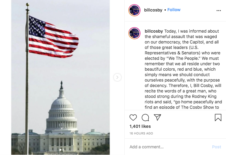 u.s. capitol - billcosby . . billcosby Today, I was informed about the shameful assault that was waged on our democracy, the Capitol, and all of those great leaders U.S. Representatives & Senators who were elected by "We The People." We must remember that