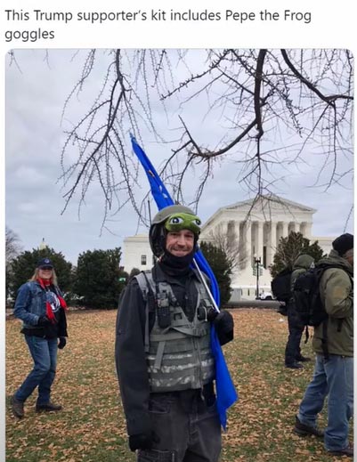 us capitol breach memes - tree - This Trump supporter's kit includes Pepe the Frog goggles