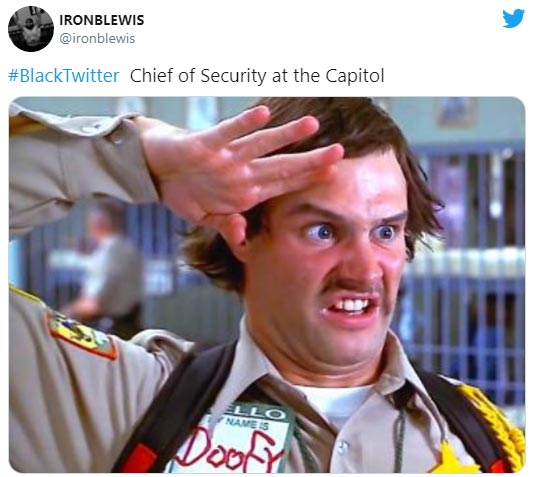 us capitol breach memes - officer doofy - Ironblewis Chief of Security at the Capitol Ello Names Door