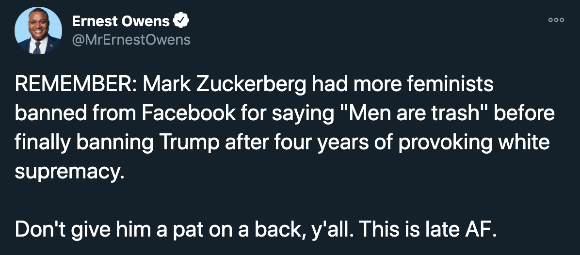 angry responses to mark zuckerberg disabling donald trump's facebook and instagram accounts - Remember Mark Zuckerberg had more feminists banned from Facebook for saying