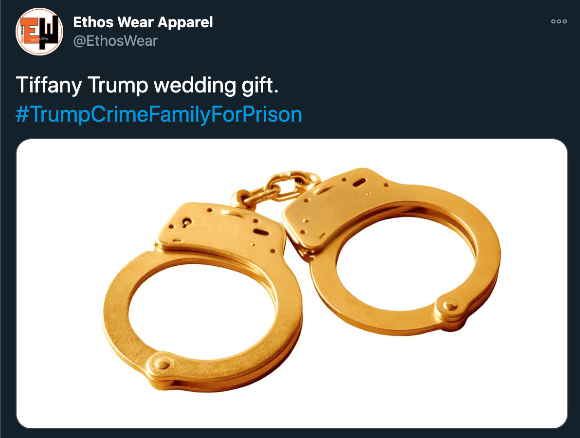 tiffany trump engagement - Handcuffs - Tiffany Trump wedding gift.