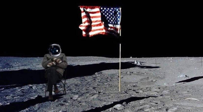 unfazed bernie memes - flag on moon