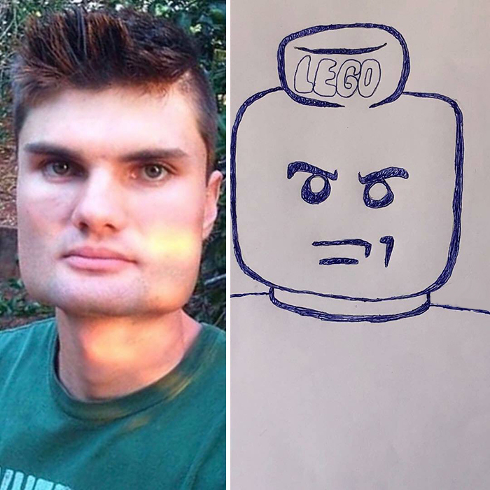 funny celebrity portraits - lego block head guy