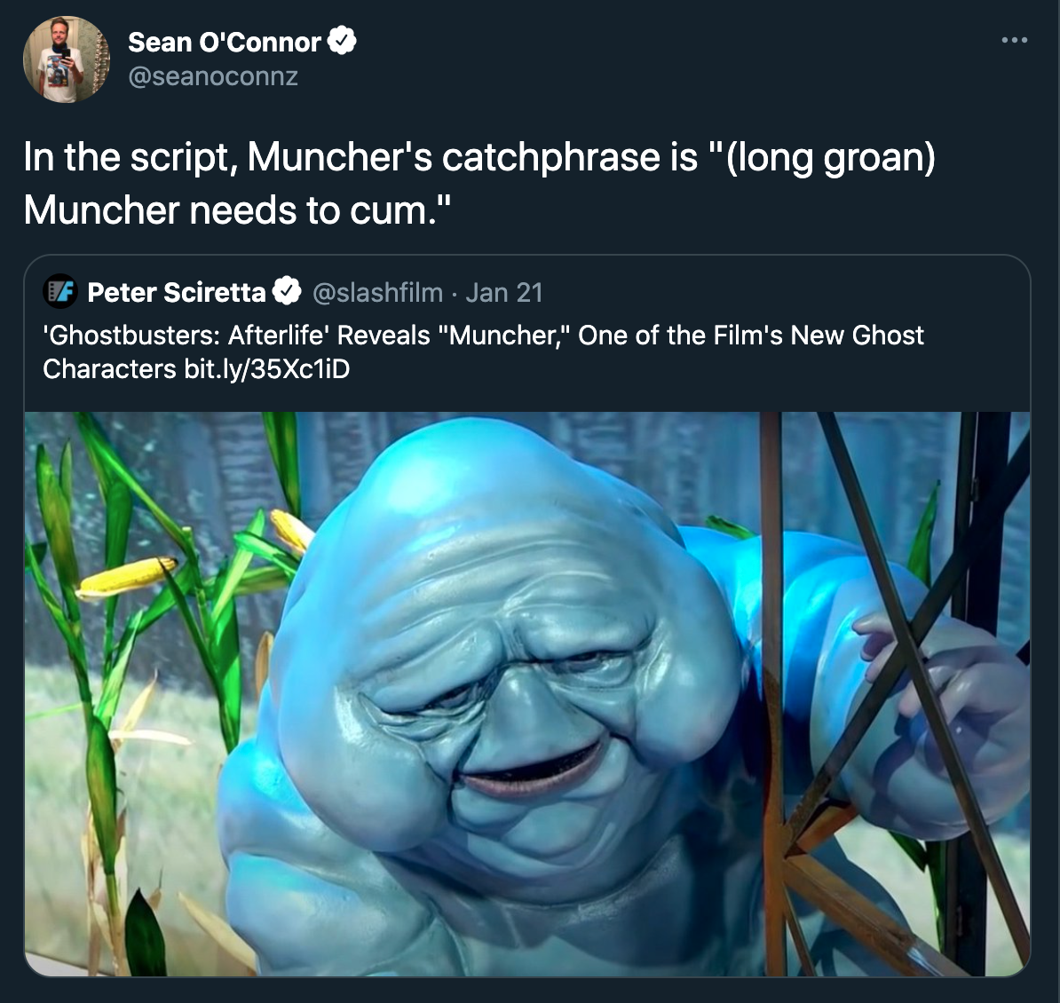 ghostbusters muncher sex memes -- Ghostbusters: Afterlife - In the script, Muncher's catchphrase is muncher needs to cum