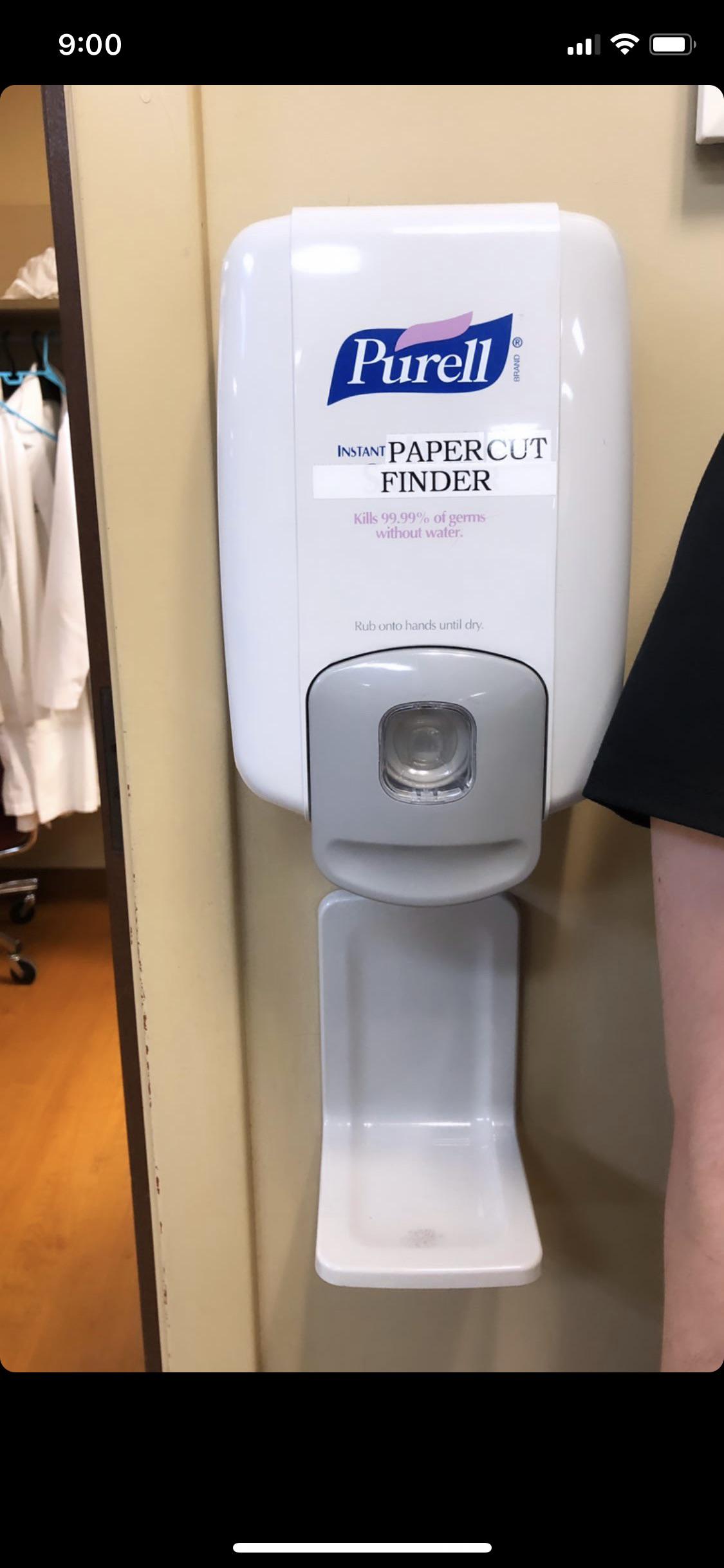 bathroom accessory - Purell Instant Papercut Finder Kills 99.99% of germs without water. Rub onto hands until dry.