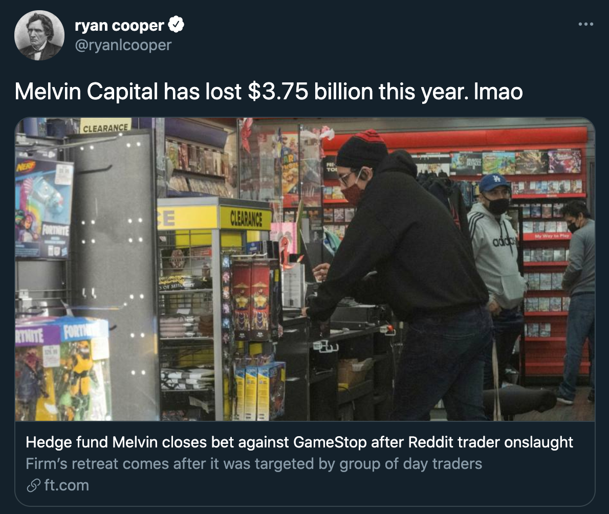 funny gamestop stock jokes - Melvin Capital has lost $3.75 billion this year. Imao