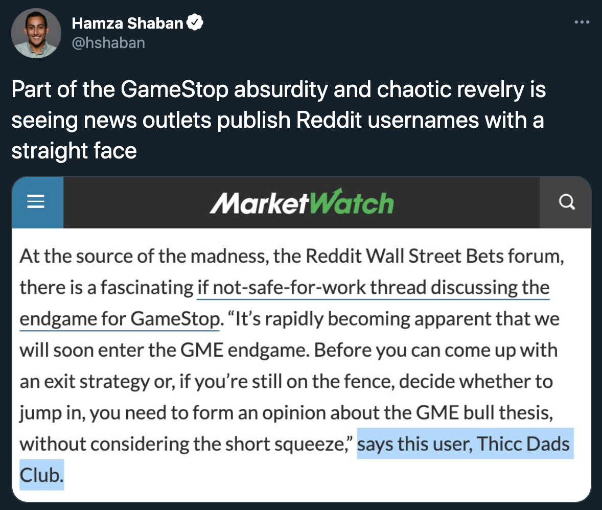 funny gamestop stock jokes -- Part of the GameStop absurdity and chaotic revelry is seeing news outlets publish Reddit usernames with a straight face MarketWatch Q At the source of the madness, the Reddit Wall Street Bets forum, there is a fascinating if