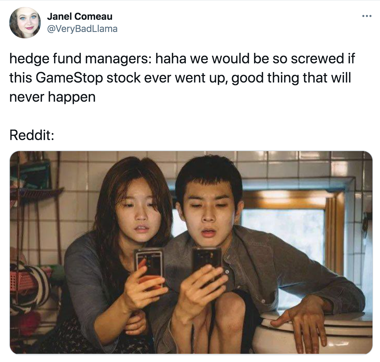 kim jeong parasite - Janel Comeau hedge fund managers haha we would be so screwed if this GameStop stock ever went up, good thing that will never happen Reddit
