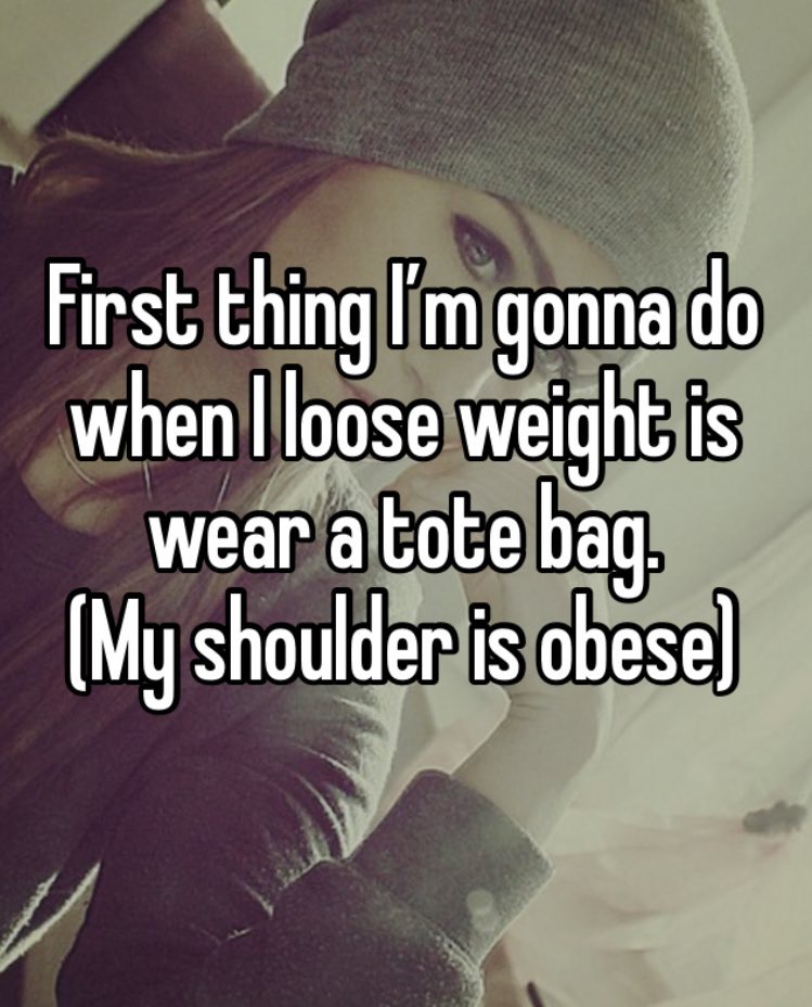 photo caption - First thing I'm gonna do when I loose weight is wear a tote bag My shoulder is obese