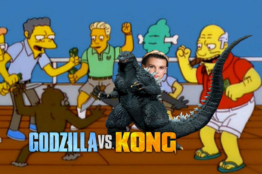 funny godzilla vs. kong memes - simpsons cheering monkey fight - Godzilla vs Kong