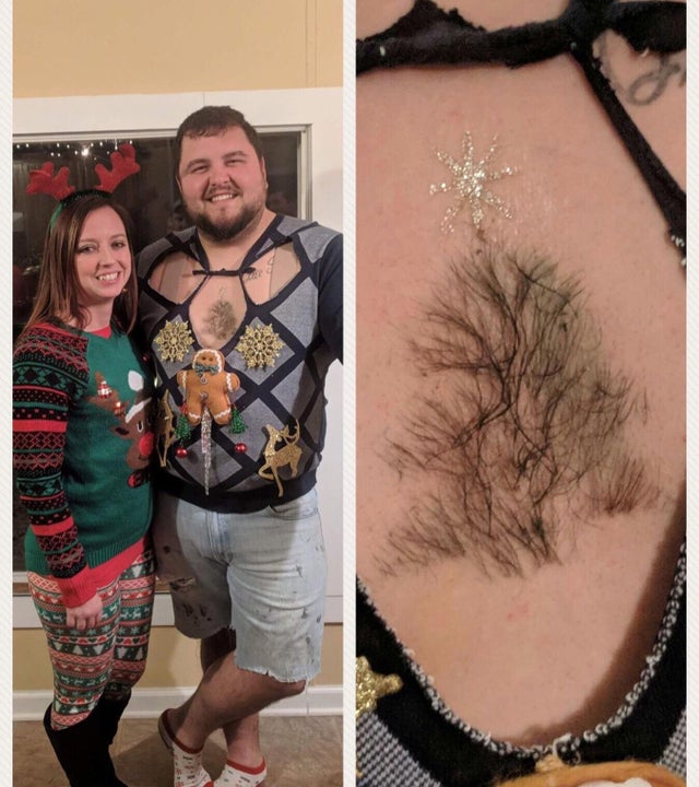 wtf pics - man with christmas tree shaped chest hair