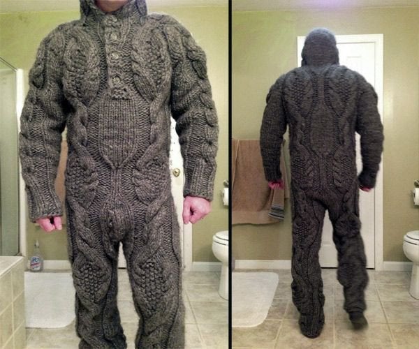 wtf pics - man wearing fully knitted onesie