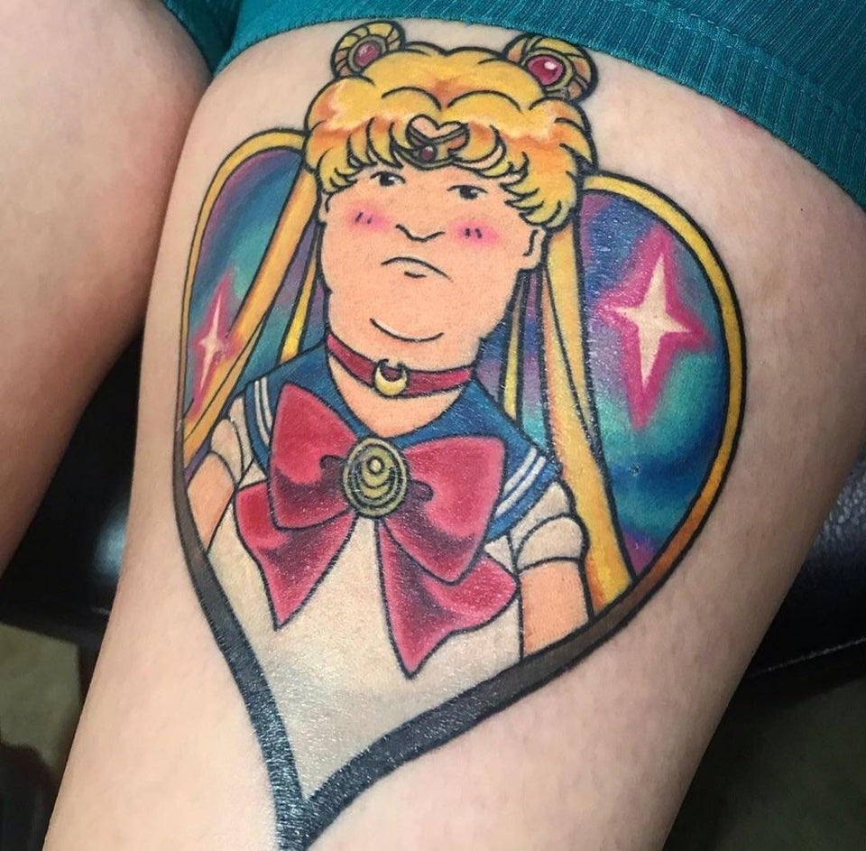 wtf pics - king of the hill bobby hill sailor moon anime tattoo