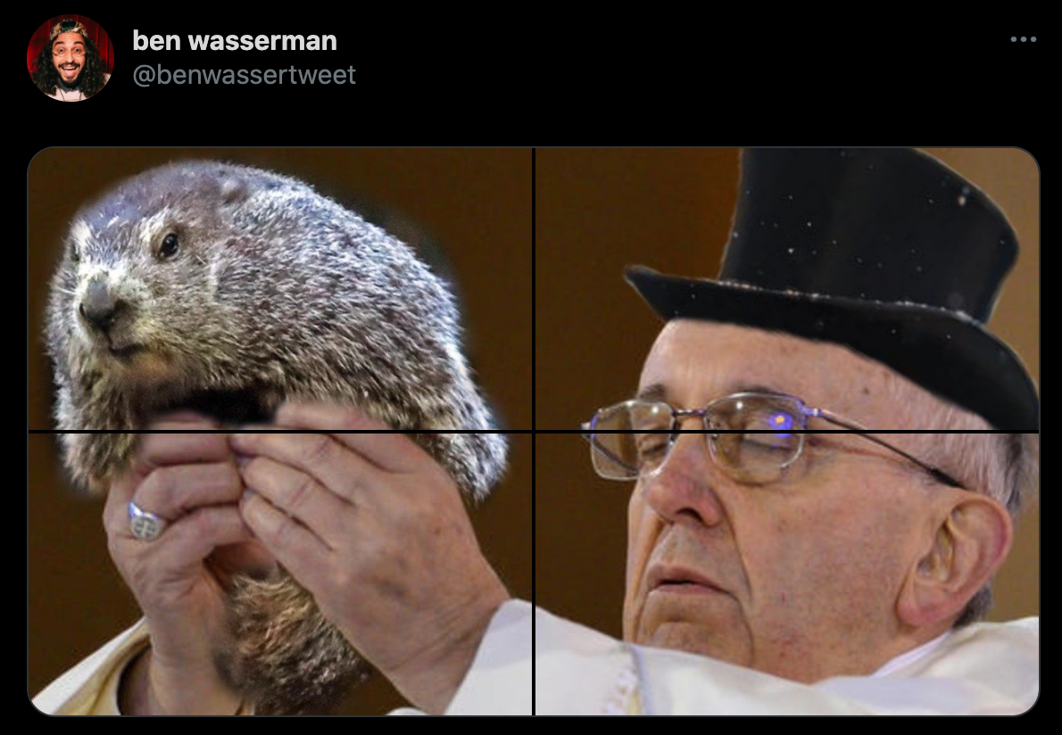 funny twitter jokes - pope holding punxsutawney phil groundhog