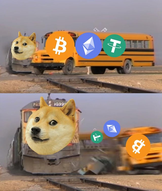 dogecoin-memes-bus train meme template - B 129