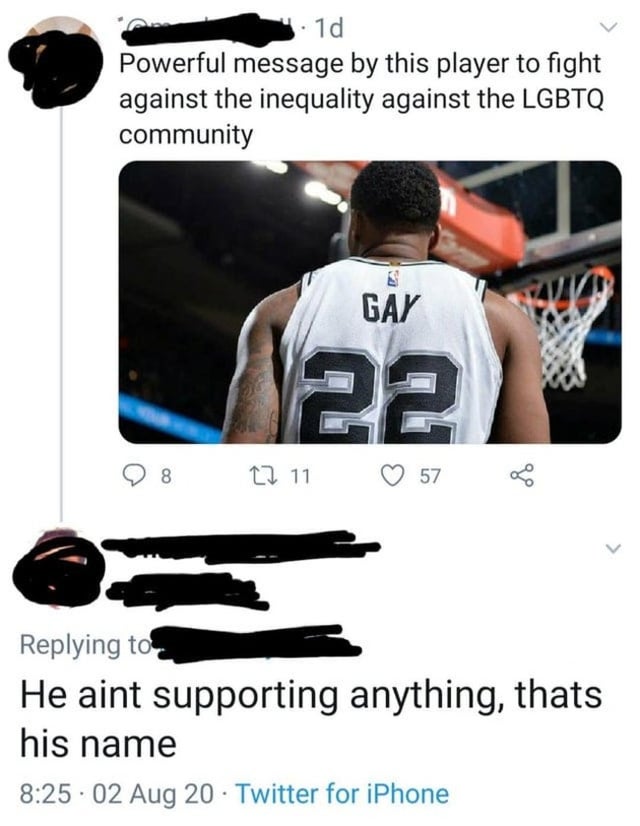funny pics - Powerful message by this player to fight against the inequality against the Lgbtq community Gay - He aint supporting anything, thats his name