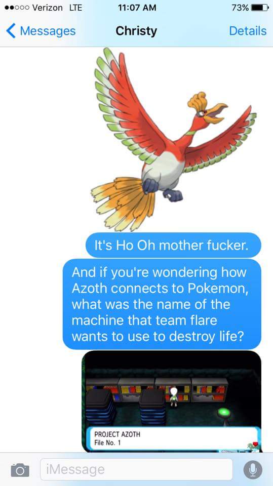 pokemon ho oh - it's ho oh. And if you're wondering how azowth connects to pokemon what was the name of the machine that team flare wants to use to destroy life?