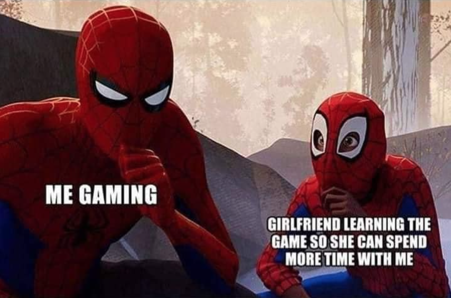 gaming memes - spider man into the spider verse - Me Gaming Girlfriend Learning The Game So She Can Spend More Time With Me