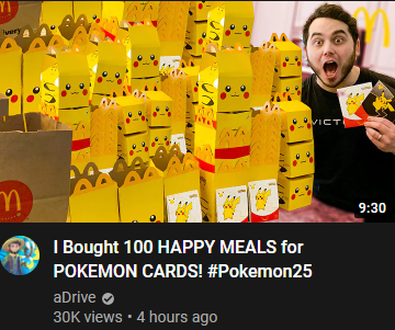 McDonald's Happy Meal Scalpers - I Bought 100 Happy Meals for Pokemon Cards! - aDrive Youtube