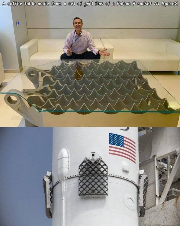 amazing photos and fascinating things - spacex grid fin - A coffee table made from a set of grid fins of a Falcon 9 rocket At SpaceX