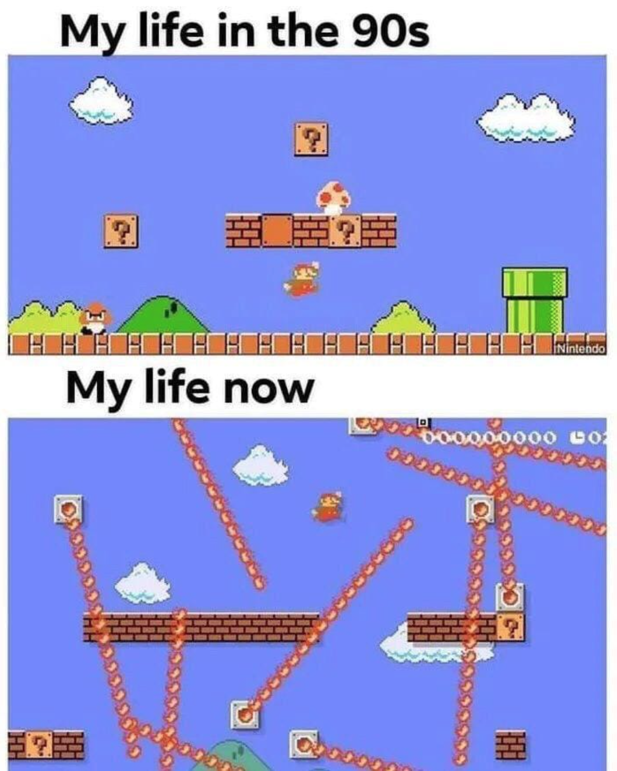 gaming memes -  90s life meme - My life in the 90s INintendo My life now 000000 00 Hr