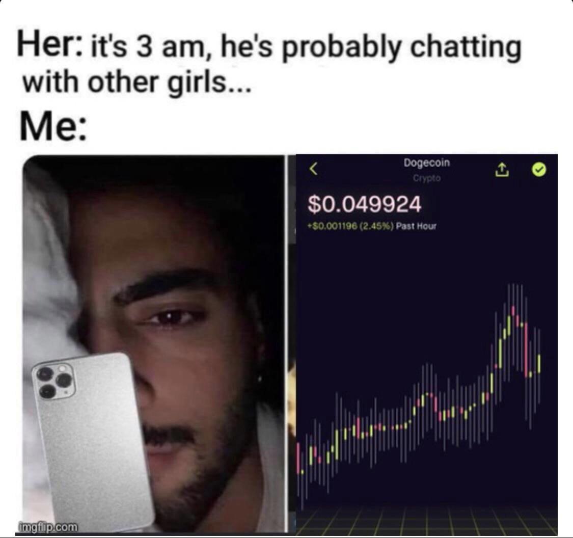funny memes and random pics - Dogecoin - Her it's 3 am, he's probably chatting with other girls... Me