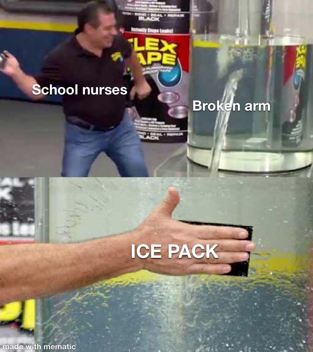 funny memes and random pics - zoom corona meme - "Lex Ape School nurses Broken arm Ice Pack 21 made with mematic